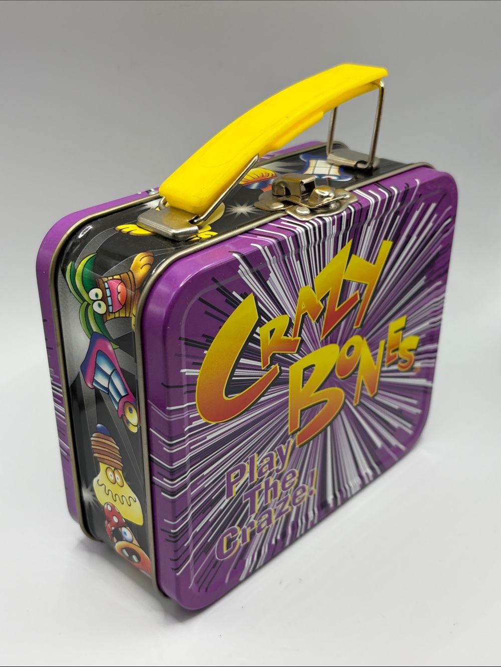 Vintage Crazy Bones Mini Collector Lunch Box Tin Storage Play the Craze Toy Box